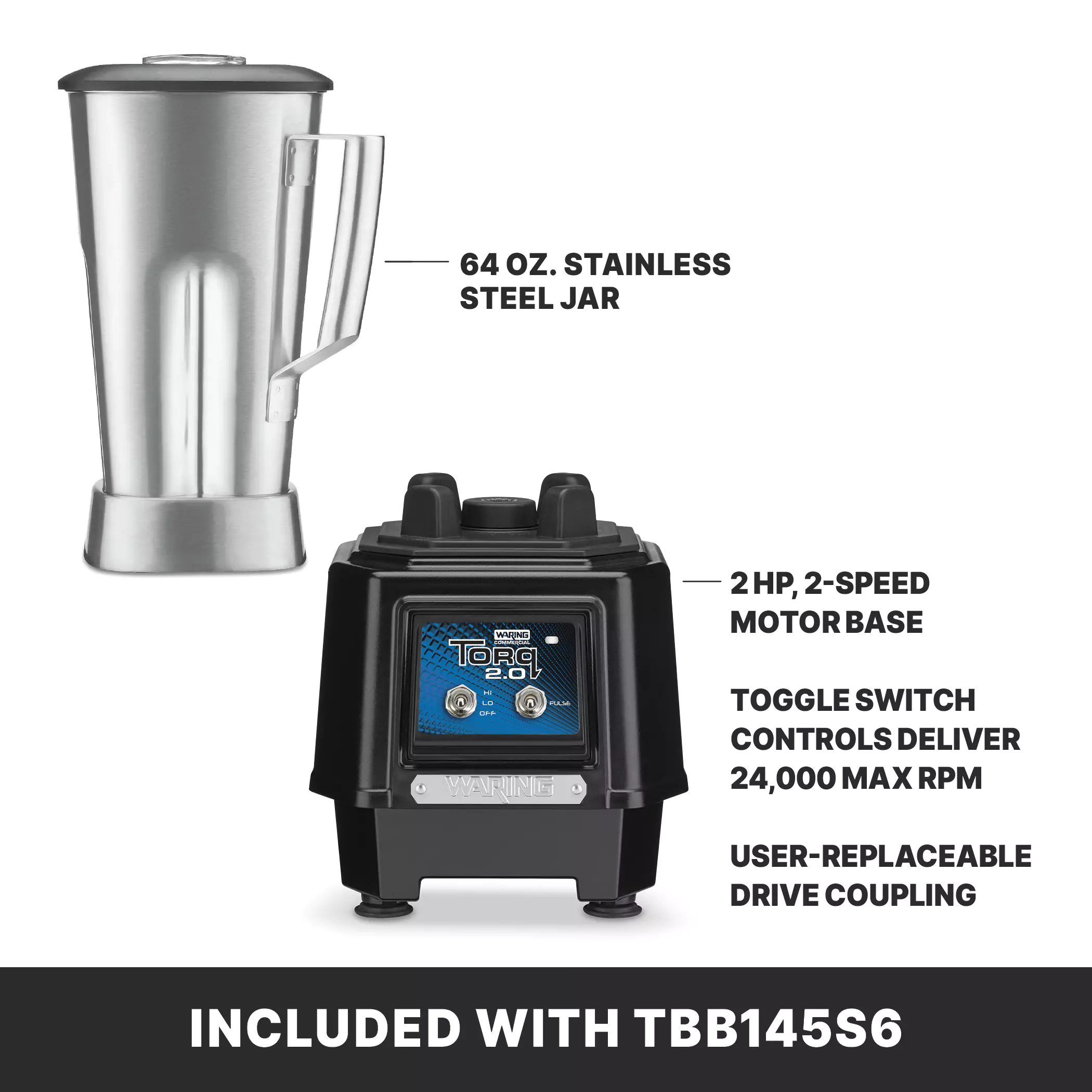 Torq 2.0 Blender with Toggle Switch and 64 oz. Stainless Steel Jar
